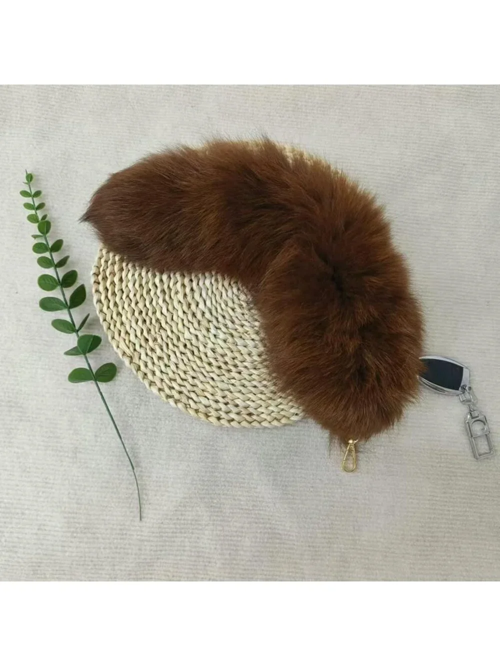 Women's Brown Pendant Cosplay Costume Halloween Furry Tails Keychain Handbag